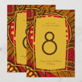 Africain Ankara Red Gold Floral Numéro de table (Devant / Derrière)