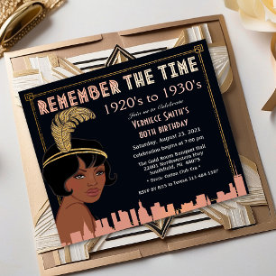 African American 1920s Style Birthday Invitation Kaart