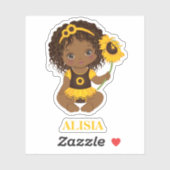 African American Baby Girl with Sunflower Sticker (Feuille)