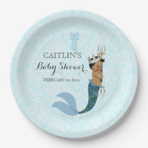 African American Baby Merman Prince Crown Papieren Bordje