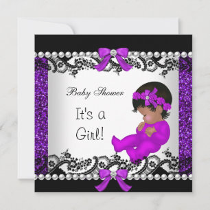 African American Baby shower Baby Girl Glitter 2 Kaart