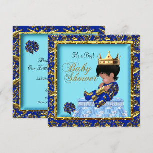 African American Baby shower Blue Gold Boy Kaart