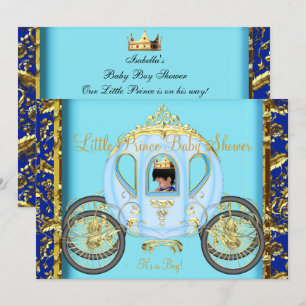 African American Baby shower Blue Gold Boy Kaart