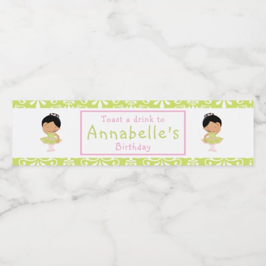 African American Ballerina Birthday Party Waterfles Etiket (Enkel label)