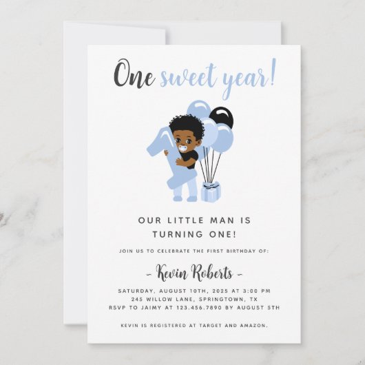 African American Boy 1st Birthday Invitation (Devant)