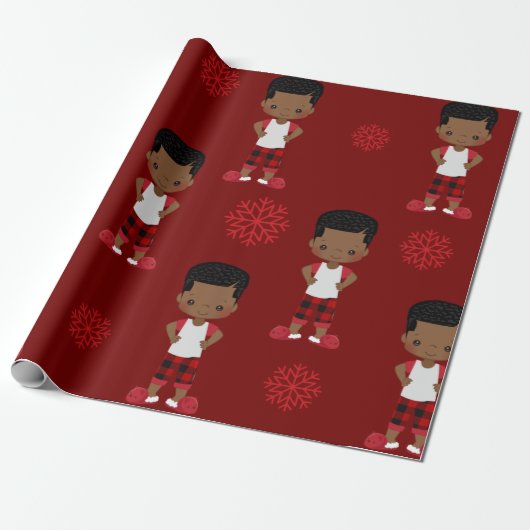 African American Boy kerstrapping Paper Cadeaupapier (Uitgerold)