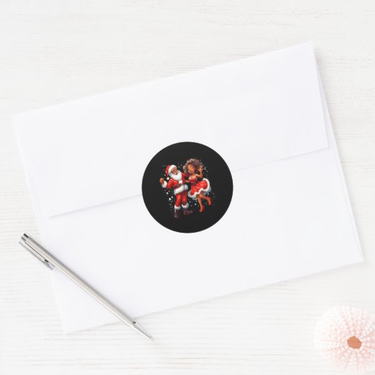 African American Christmas African Santa Mrs Claus Ronde Sticker (Envelop)