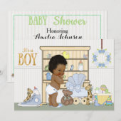 African American Ethnic Baby Boy Shower Invitation (Devant / Derrière)