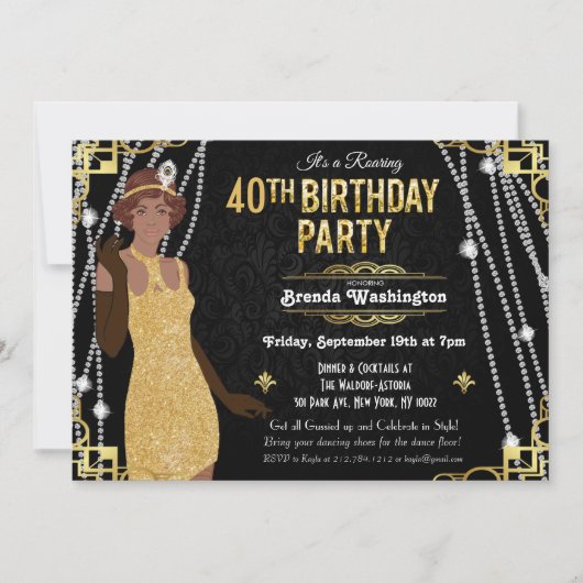 African American Flapper Girl Birthday Invitation (Devant)