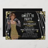 African American Flapper Sweet 16 Invitation (Devant / Derrière)