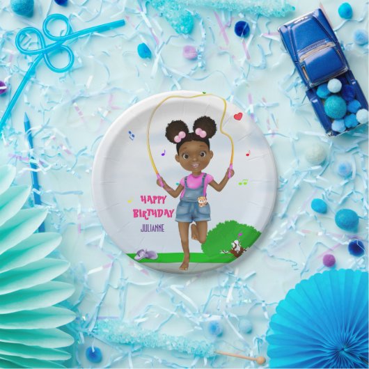 African American Girl Jump Rope Birthday Papieren Bordje (Feest)