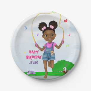 African American Girl Jump Rope Birthday Papieren Bordje