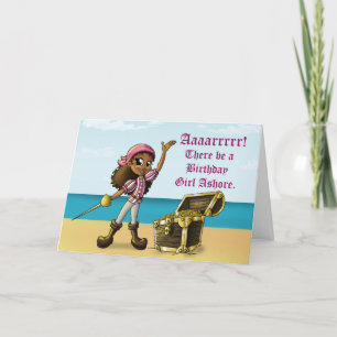African American Girl Pirate Birthday Kaart