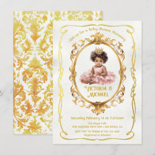 African American Gold Princess Baby shower Kaart
