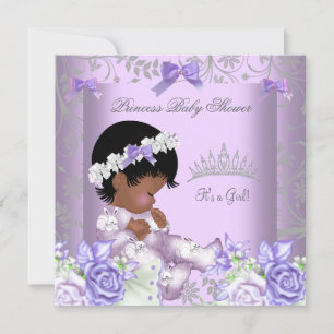 African American Lavender Gray Baby shower Girl Kaart