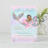 African American Mermaid Baby shower Glitter Tail Kaart (Staand voorkant)
