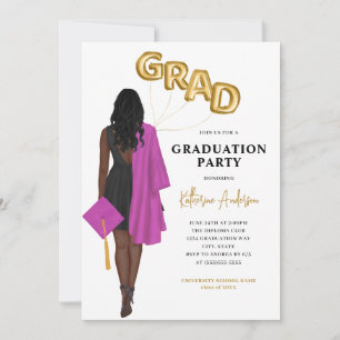 African American Pink Afstuderen Invitation Kaart