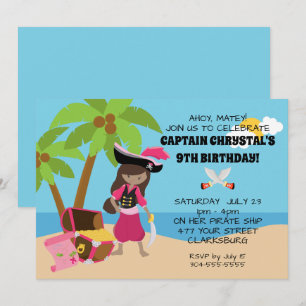 African American Pirate Girl Birthday Party Kaart