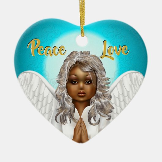 African American Praying Angel Keramisch Ornament (Voorkant)