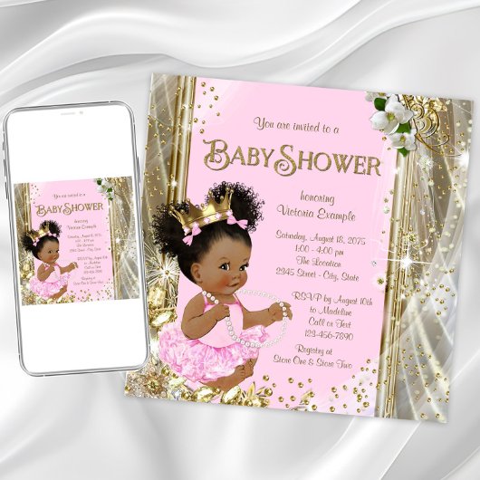 African American Princess Baby Shower Invitations