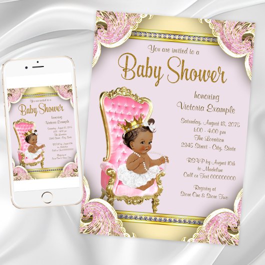 African American Princess Baby Shower Invitations