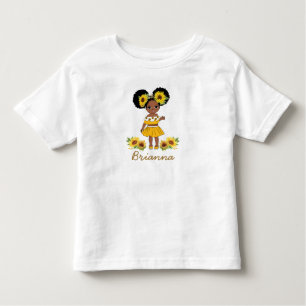 African American Princess Girl Sunflower Puff Hair Kinder Shirts