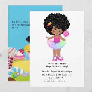 African American Snoep Land Girl Birthday Party Kaart