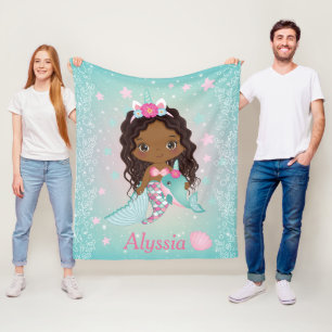 African American Unicorn Mermaid Fleece Blanket Deken