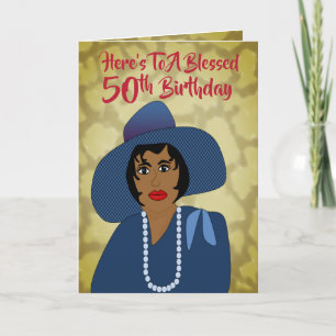 African American Woman 50th Trendy Birthday Kaart