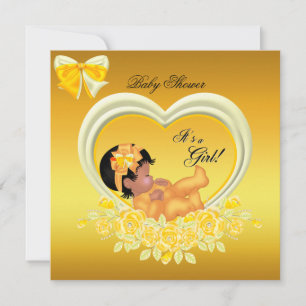 African American Yellow Gold Baby shower Girl Kaart