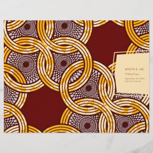 African Ankara Kitenge Gold Floral Programme Hoesj (Voorkant)