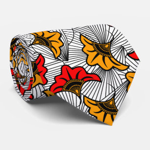 African Ankara Red and Gold Floral Patterned Stropdas