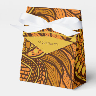 African Ankara Sinaasappel Bruin Gouden Bloemen Bedankdoosjes