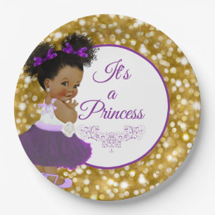 African Baby Girl   Paarse en goudglitter Papieren Bordje