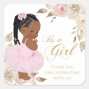 African Ballerina Princess Baby shower Favor Vierkante Sticker