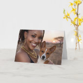 African Basenji Blank Card Kaart (Gele Bloem)