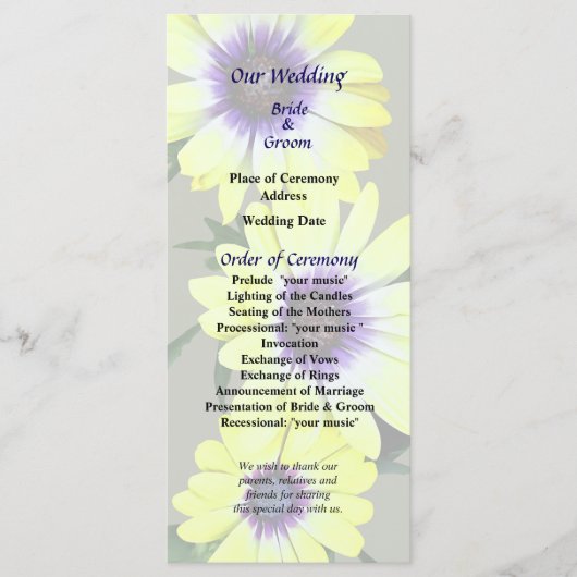 African Daisies Lemon Symphony Wedding Programme Programma (Voorkant)