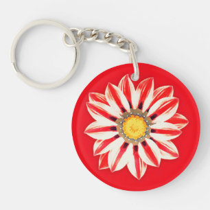 African Daisy/Gazania - Rode en witte streep Sleutelhanger