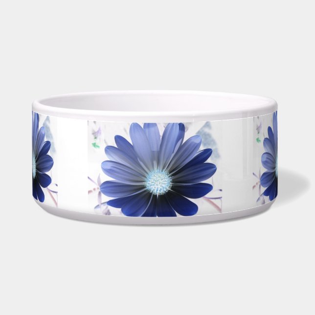African Daisy Glowing Blue Dog Bowl Voerbakje (Voorkant)