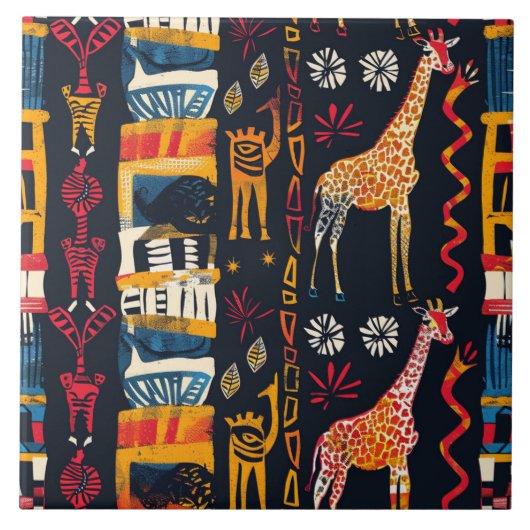 African Design, Giraffe Keramische Tegel Tegeltje (Voorkant)