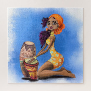 African Drummer Girl Puzzle Happy Music Party