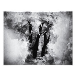 African Elephant Black and White Waterverf Foto Afdruk
