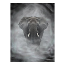 African Elephant in Misty Fog Serene Impasto