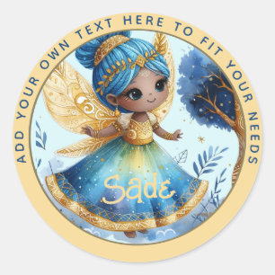 African Fairy Verjaardag Blauwgroen Goud Roze Prin Ronde Sticker