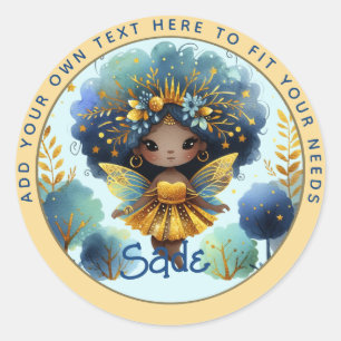 African Fairy Verjaardag Blauwgroen Goud Roze Prin Ronde Sticker