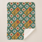 African Floral Tegel Art Sherpa Deken (Voorkant)
