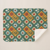 African Floral Tegel Art Sherpa Deken (Voorkant (horizontaal))