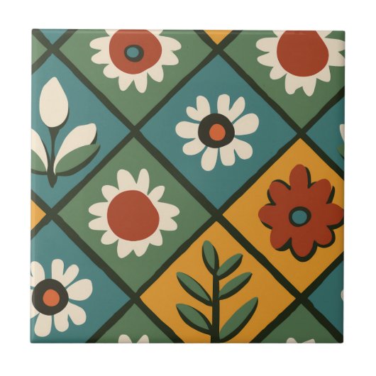 African Floral Tegel Art Tegeltje (Voorkant)