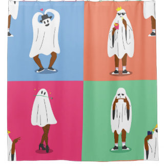 African Ghost Halloween Colorblock Ghouls Grappig Douchegordijn