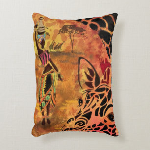 African Girl and Giraffe Accent Pillow-vrienden Kussen